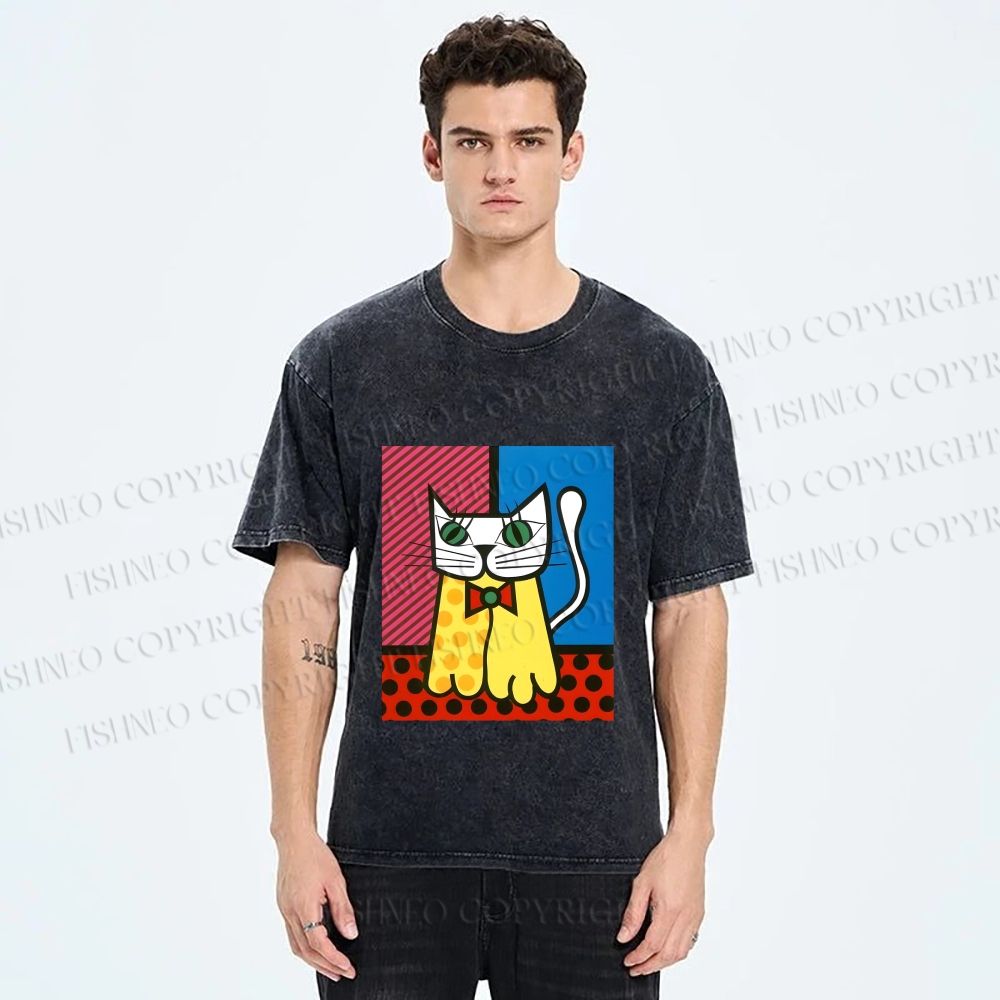 Unisex The Cat Printed Washed Tee