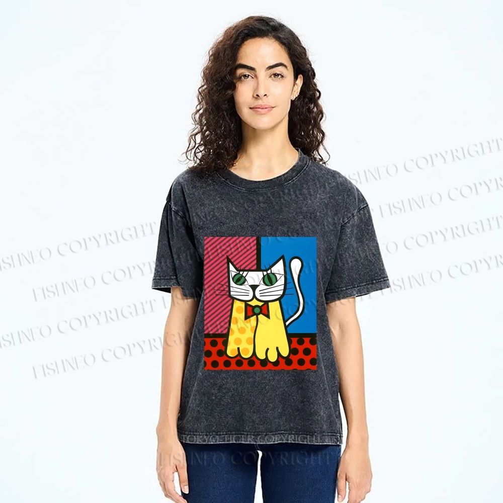 Unisex The Cat Printed Washed Tee