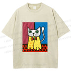 Unisex The Cat Printed Washed Tee