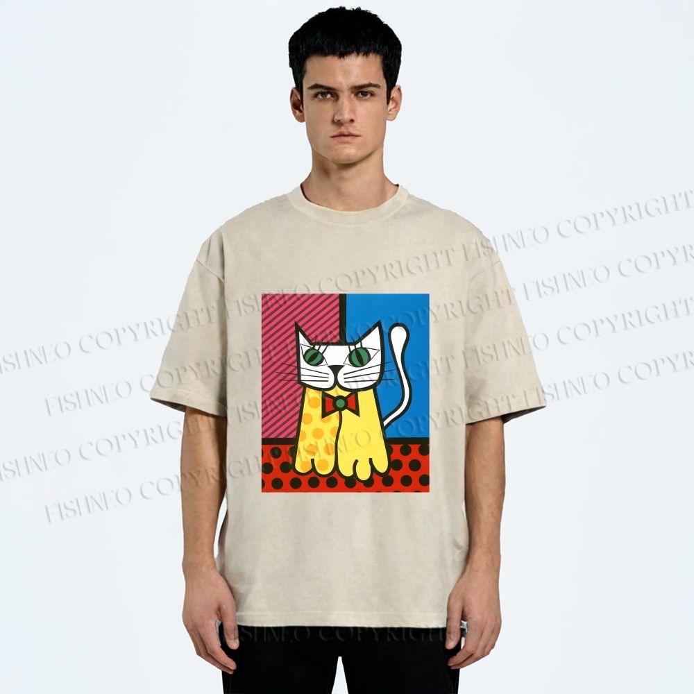 Unisex The Cat Printed Washed Tee