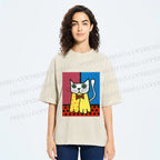 Unisex The Cat Printed Washed Tee