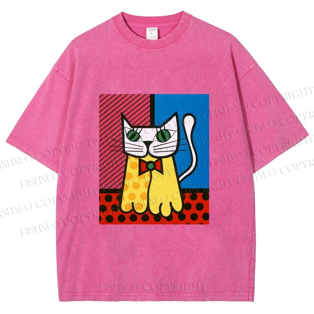Unisex The Cat Printed Washed Tee