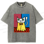Unisex The Cat Printed Washed Tee