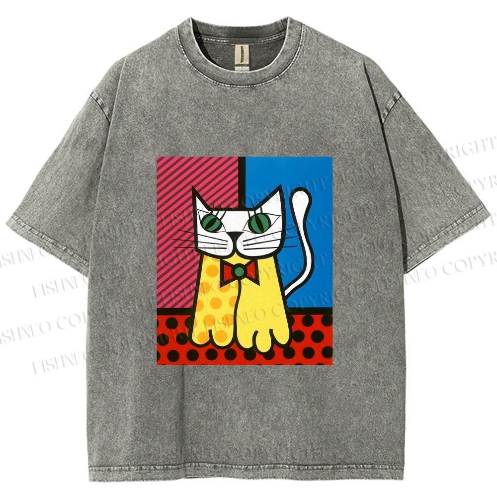 Unisex The Cat Printed Washed Tee