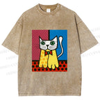 Unisex The Cat Printed Washed Tee