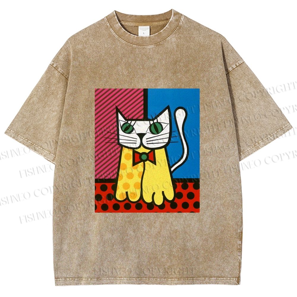 Unisex The Cat Printed Washed Tee