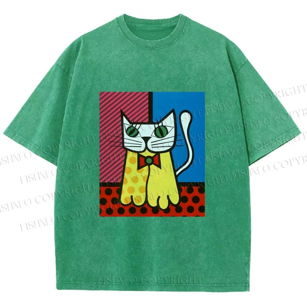 Unisex The Cat Printed Washed Tee
