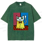 Unisex The Cat Printed Washed Tee