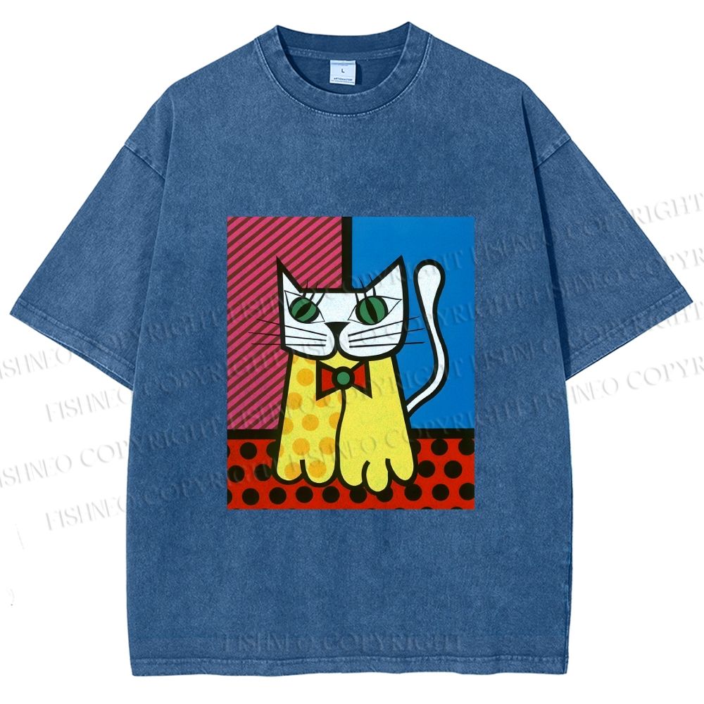Unisex The Cat Printed Washed Tee