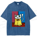 Unisex The Cat Printed Washed Tee