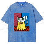Unisex The Cat Printed Washed Tee