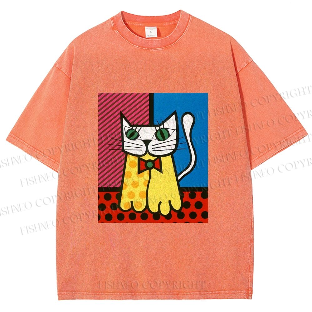 Unisex The Cat Printed Washed Tee