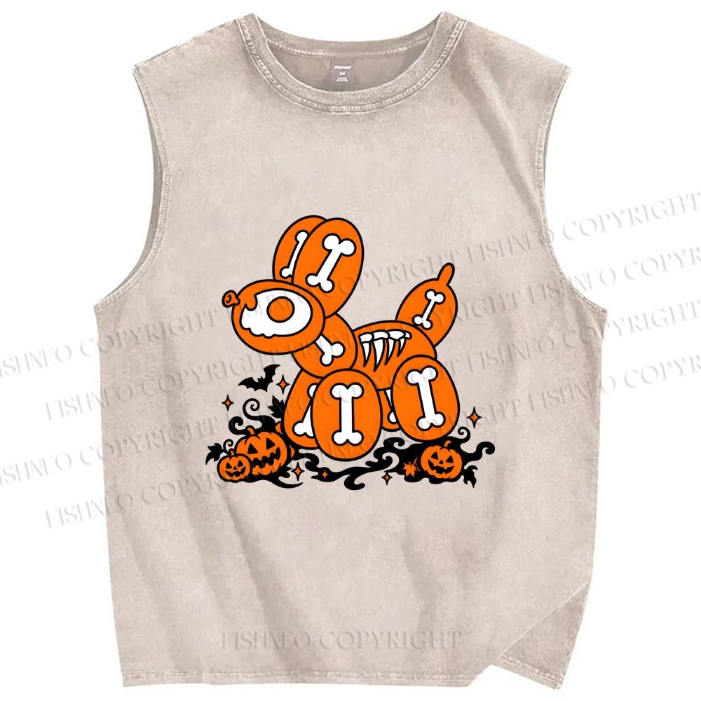 Unisex Perspective Balloon Dog in Halloween Printed Washed Tank Top