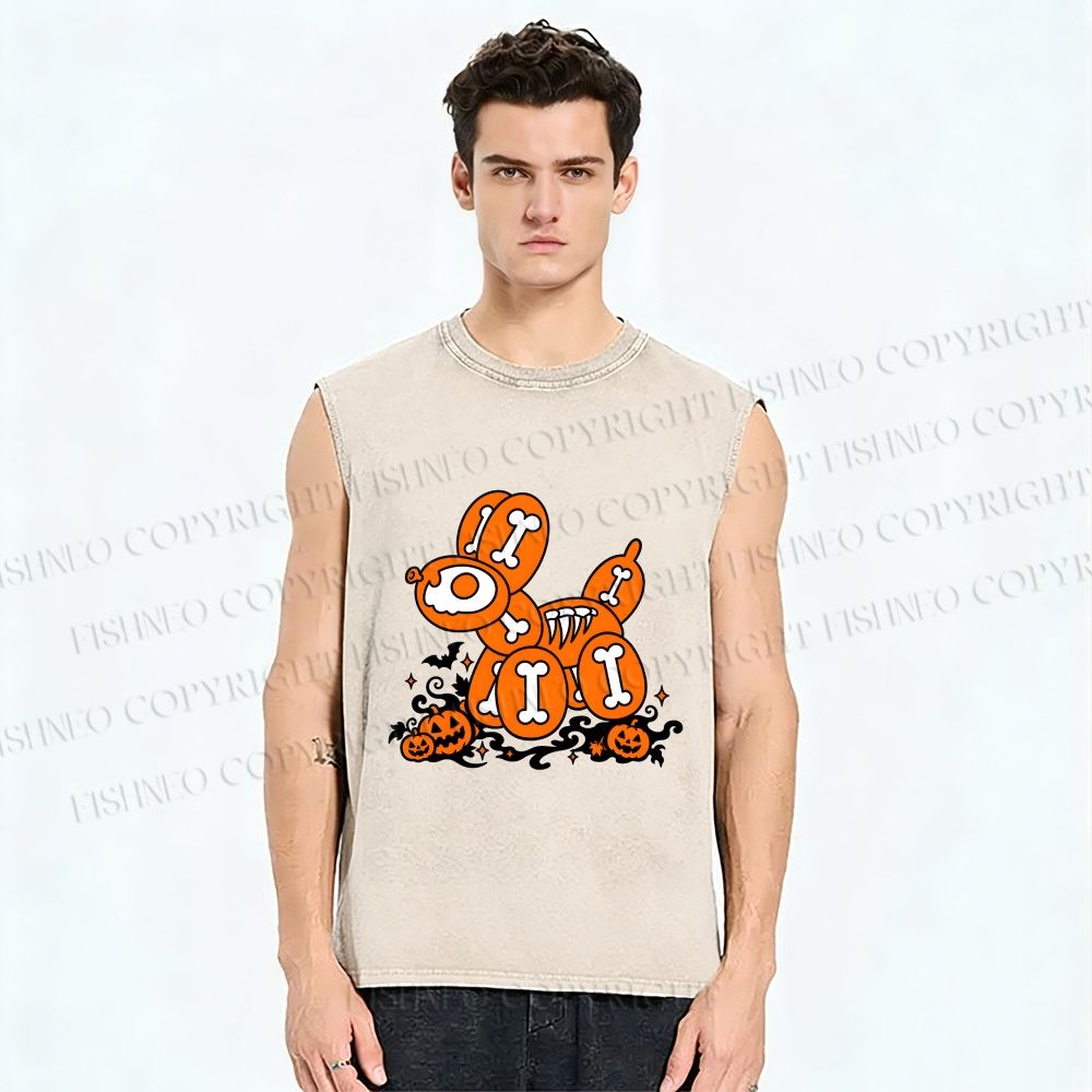Unisex Perspective Balloon Dog in Halloween Printed Washed Tank Top