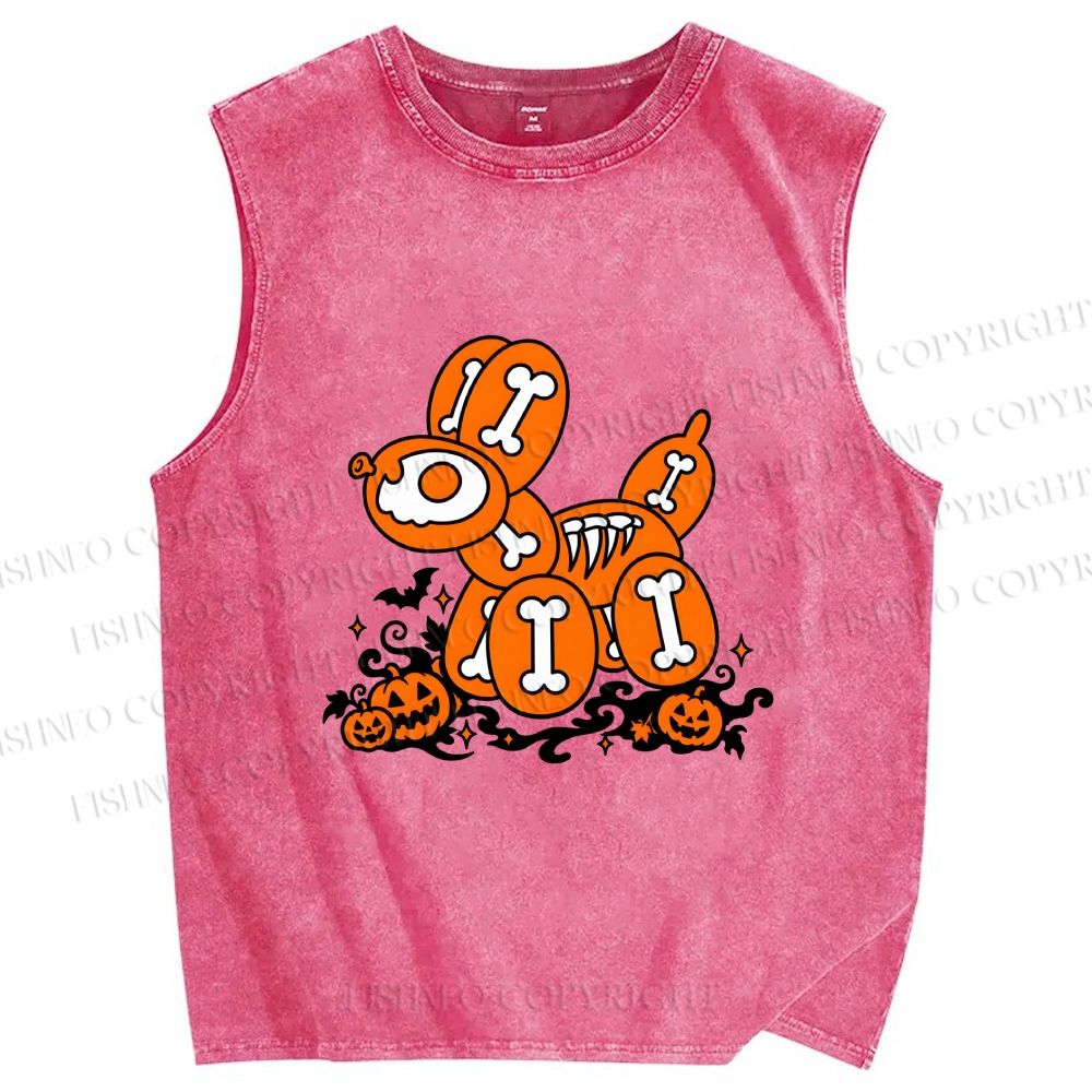 Unisex Perspective Balloon Dog in Halloween Printed Washed Tank Top