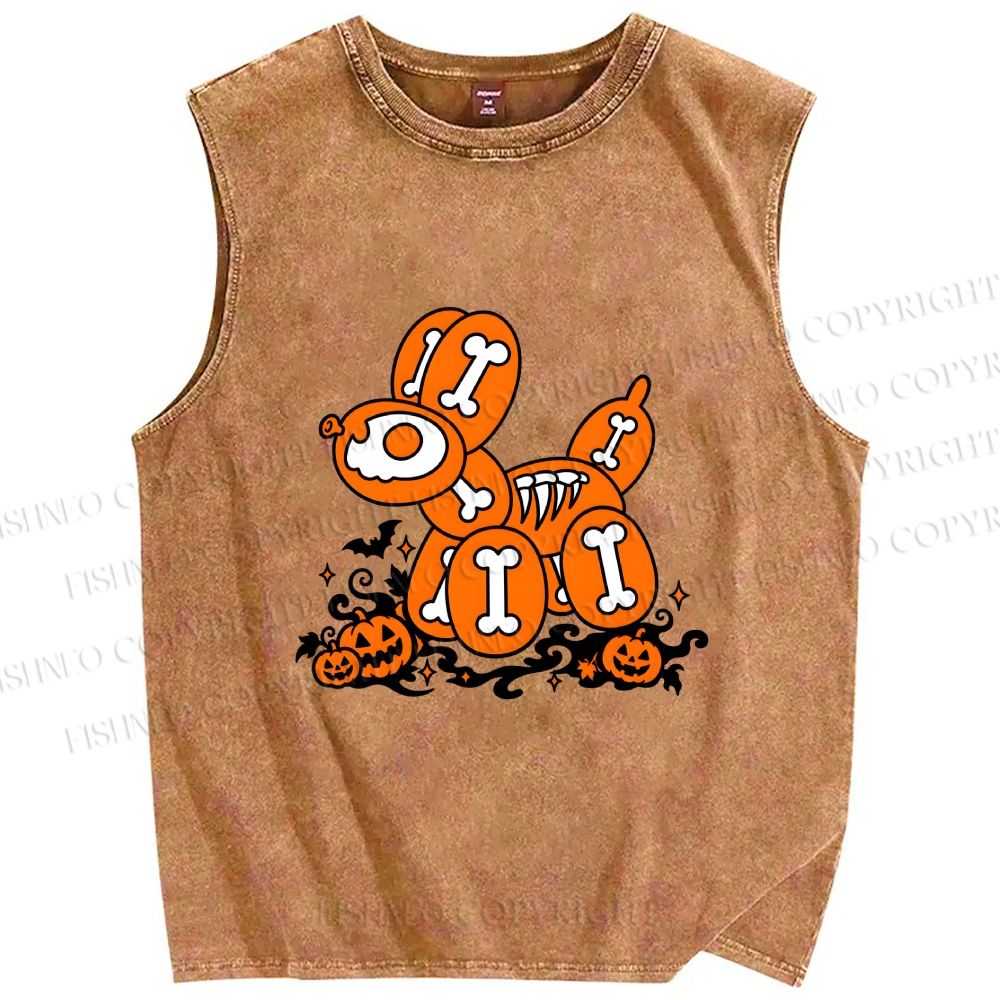 Unisex Perspective Balloon Dog in Halloween Printed Washed Tank Top