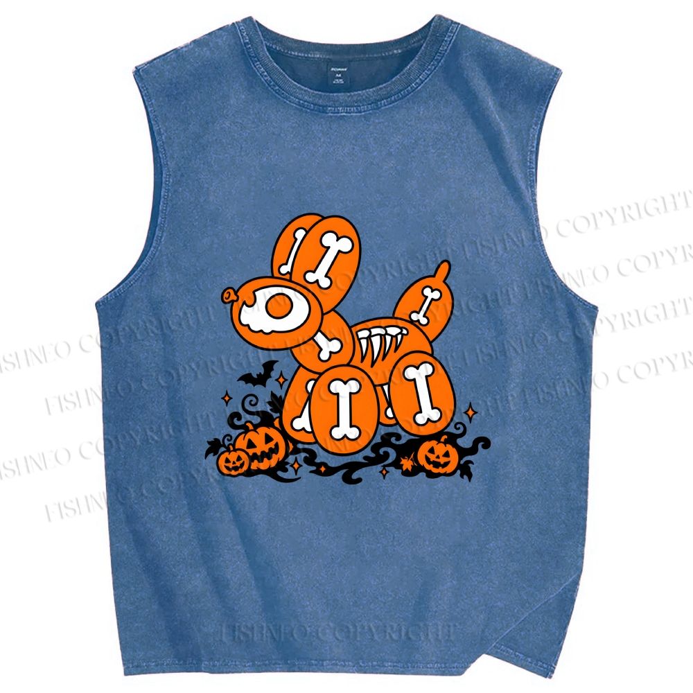 Unisex Perspective Balloon Dog in Halloween Printed Washed Tank Top