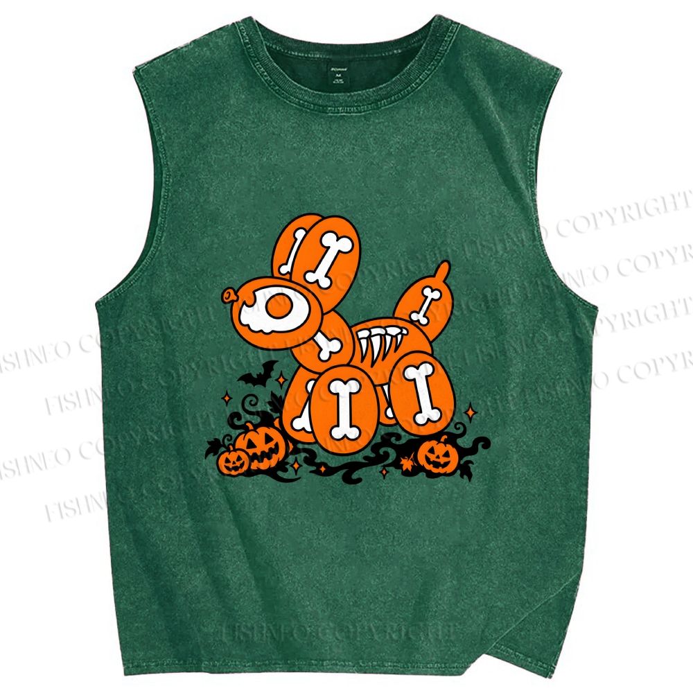 Unisex Perspective Balloon Dog in Halloween Printed Washed Tank Top