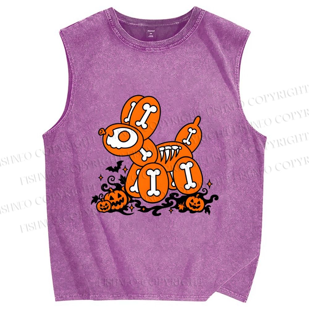 Unisex Perspective Balloon Dog in Halloween Printed Washed Tank Top