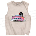 Unisex The Little Mole Driving Printed Washed Tank Top