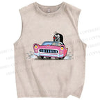 Unisex The Little Mole Driving Printed Washed Tank Top