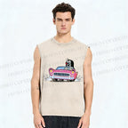 Unisex The Little Mole Driving Printed Washed Tank Top