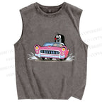 Unisex The Little Mole Driving Printed Washed Tank Top