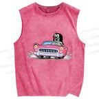 Unisex The Little Mole Driving Printed Washed Tank Top