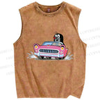Unisex The Little Mole Driving Printed Washed Tank Top