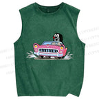Unisex The Little Mole Driving Printed Washed Tank Top