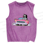 Unisex The Little Mole Driving Printed Washed Tank Top