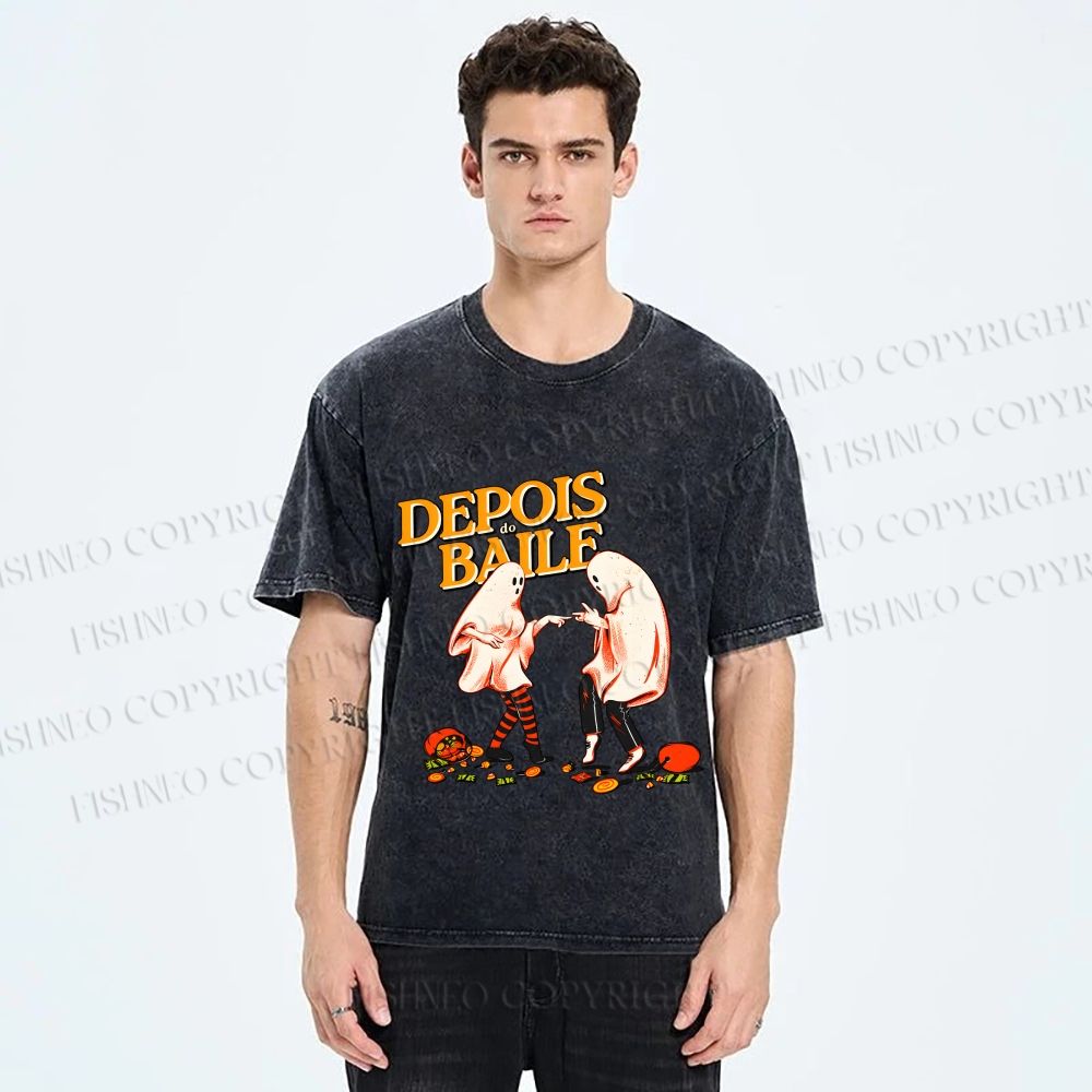Unisex Pulp Fiction Halloween Style Printed Washed Tee