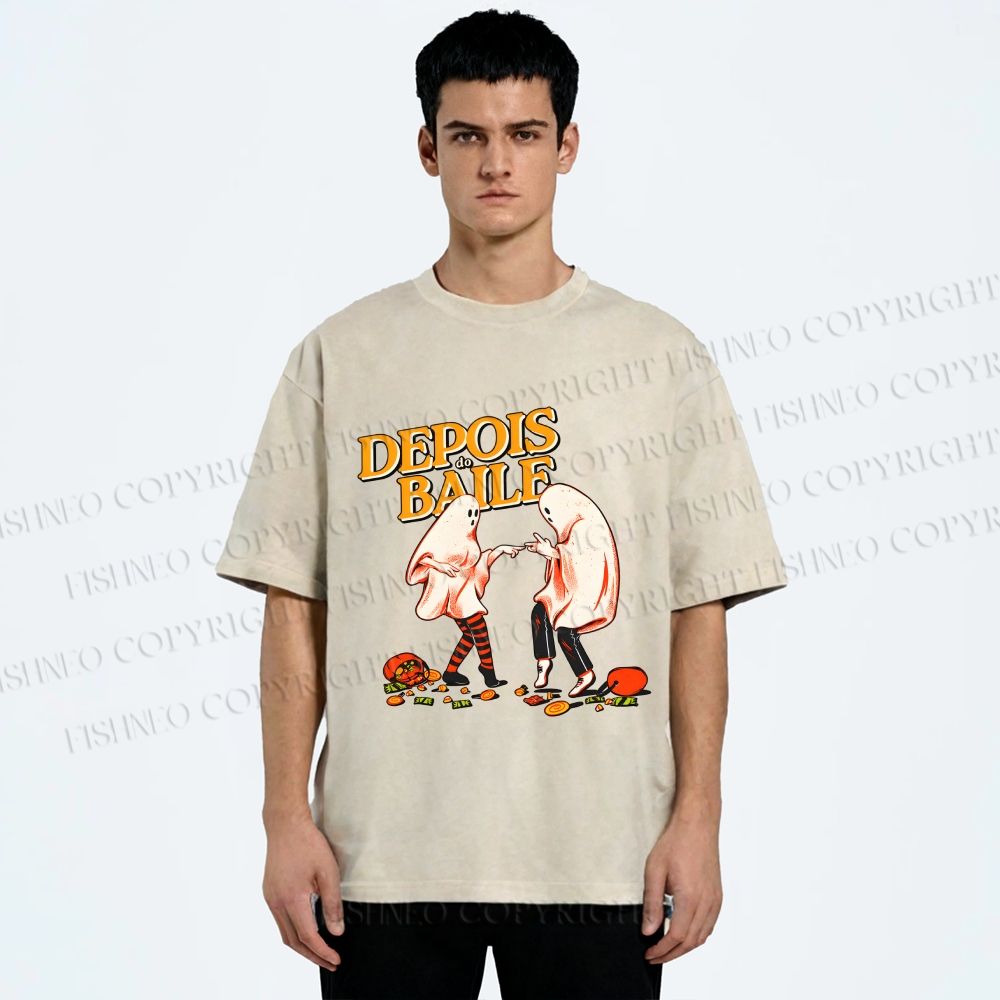Unisex Pulp Fiction Halloween Style Printed Washed Tee