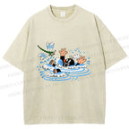 Unisex The Little Mole Playing With Dragonfly in Water Printed Washed Tee