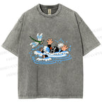 Unisex The Little Mole Playing With Dragonfly in Water Printed Washed Tee