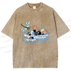 Unisex The Little Mole Playing With Dragonfly in Water Printed Washed Tee