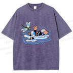 Unisex The Little Mole Playing With Dragonfly in Water Printed Washed Tee