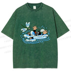 Unisex The Little Mole Playing With Dragonfly in Water Printed Washed Tee