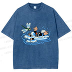 Unisex The Little Mole Playing With Dragonfly in Water Printed Washed Tee