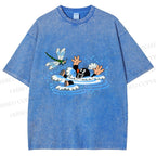 Unisex The Little Mole Playing With Dragonfly in Water Printed Washed Tee