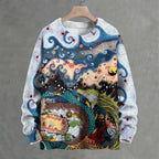 Abstract Polka Dot And Swirl Pattern Crew Neck Sweater