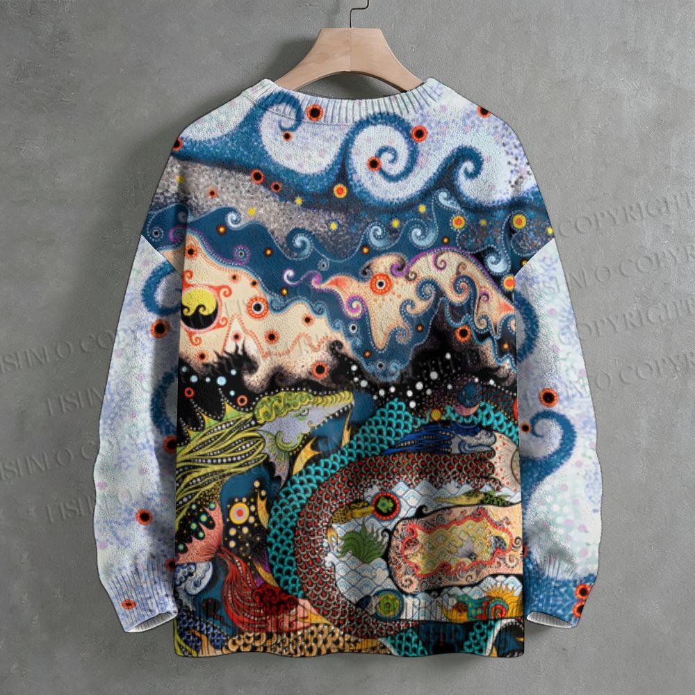 Abstract Polka Dot And Swirl Pattern Crew Neck Sweater