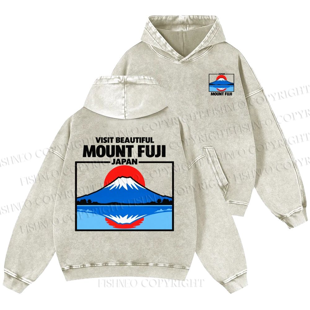 Unisex Casual Mount Fuji Printed Double-sided Washed Hoodie