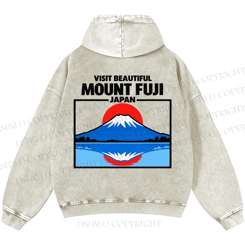 Unisex Casual Mount Fuji Printed Double-sided Washed Hoodie