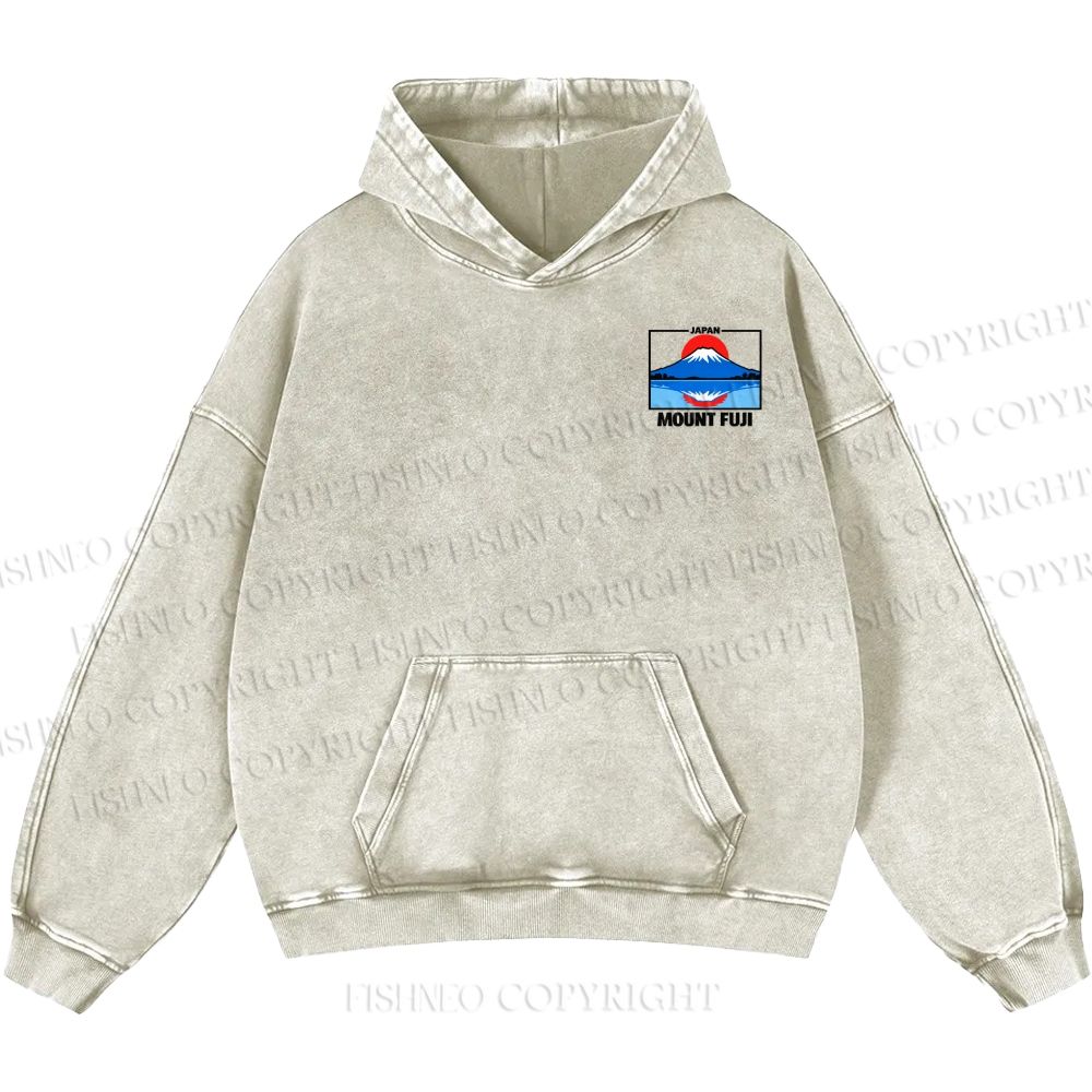 Unisex Casual Mount Fuji Printed Double-sided Washed Hoodie