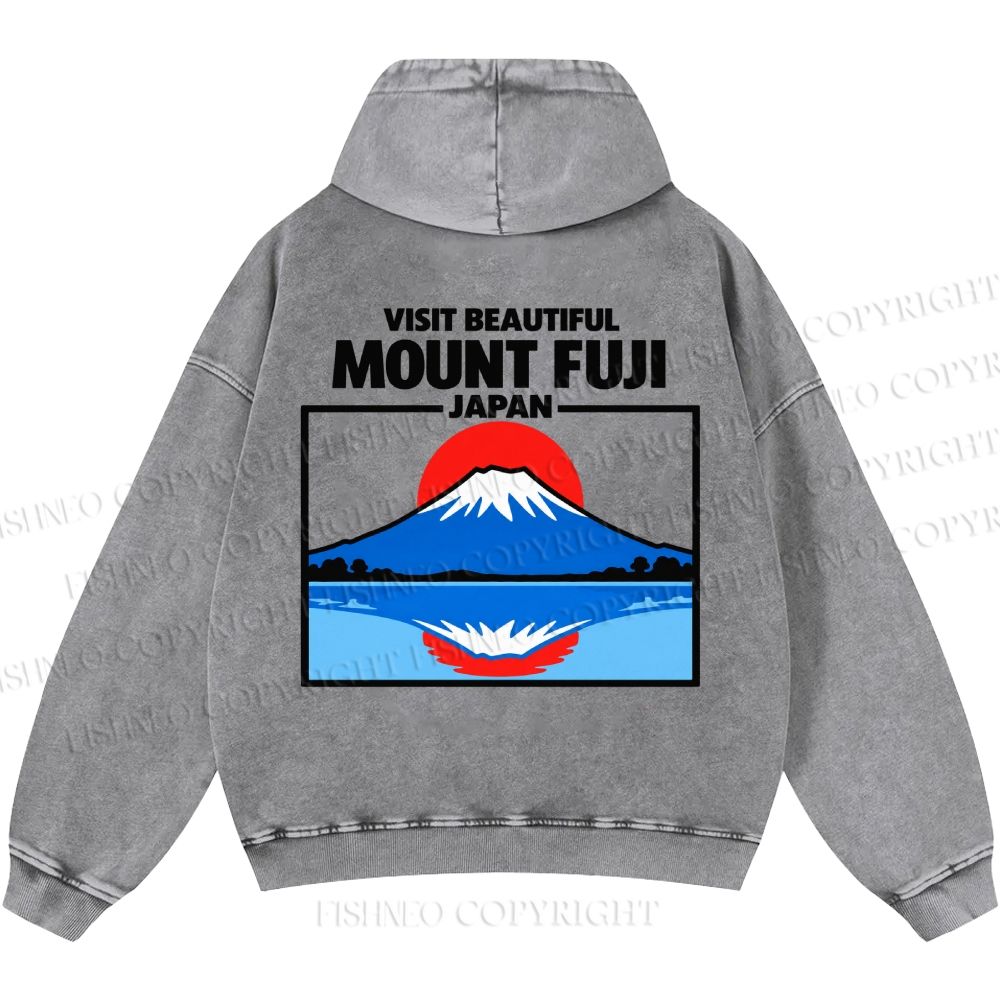 Unisex Casual Mount Fuji Printed Double-sided Washed Hoodie