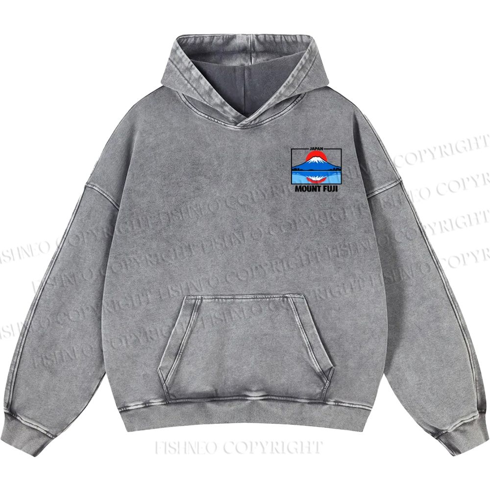 Unisex Casual Mount Fuji Printed Double-sided Washed Hoodie