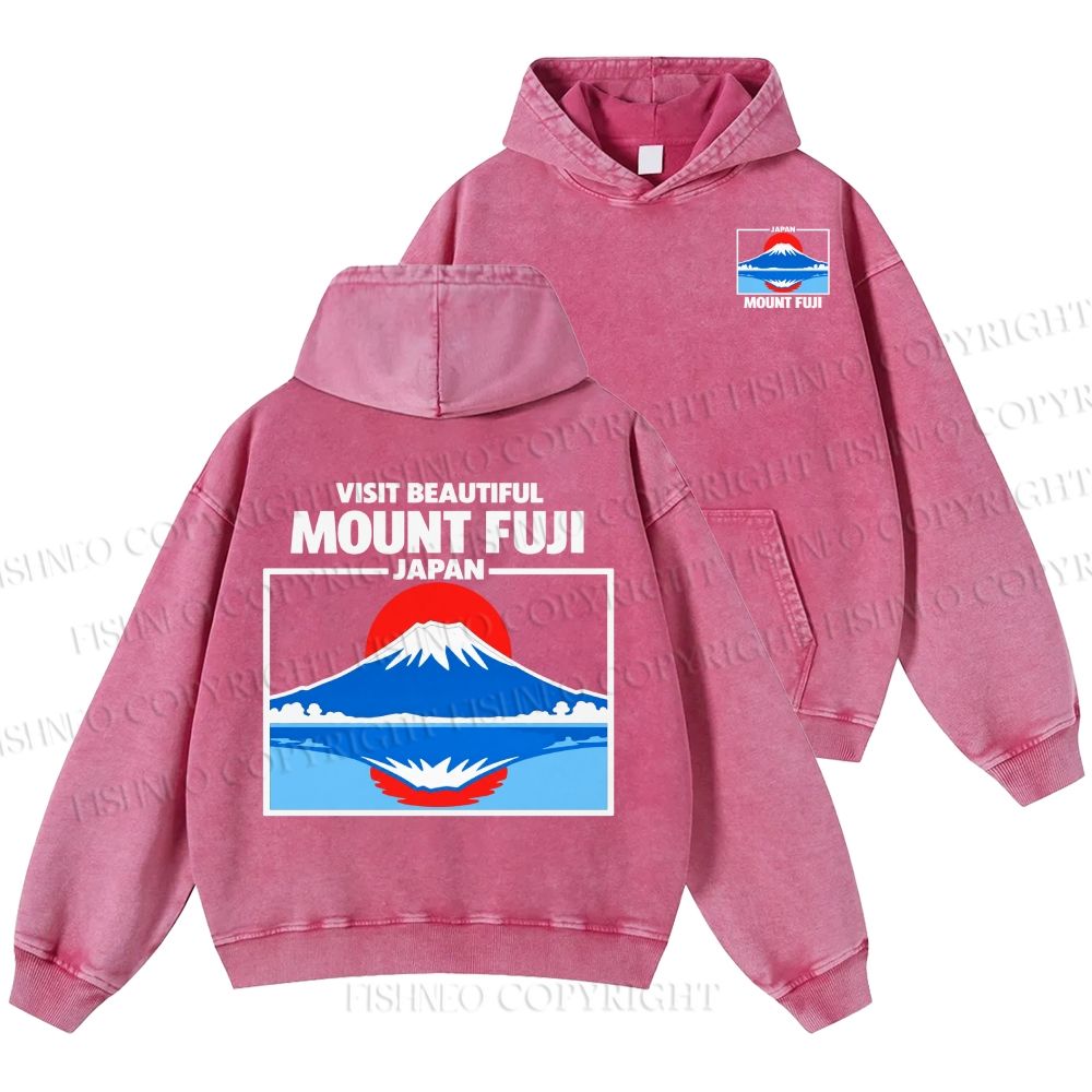 Unisex Casual Mount Fuji Printed Double-sided Washed Hoodie