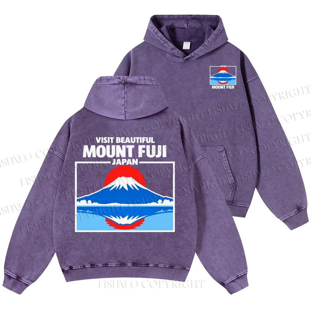 Unisex Casual Mount Fuji Printed Double-sided Washed Hoodie