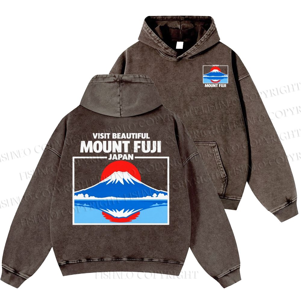 Unisex Casual Mount Fuji Printed Double-sided Washed Hoodie